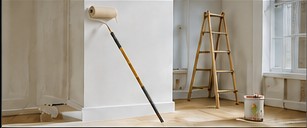 Interior painting supplies in a room